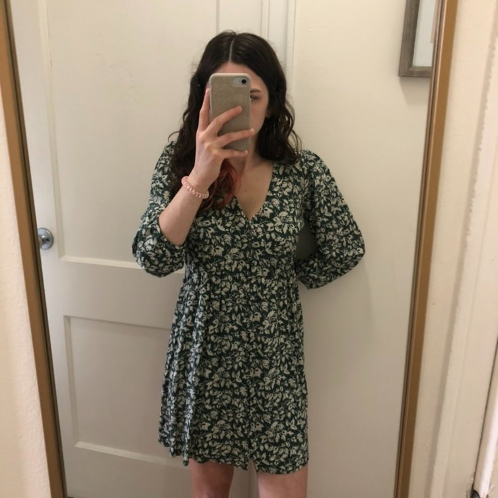 V-Neck, Button-Front Madewell Mini Dress in Forest Leaves, XXS - Picture 5 of 5